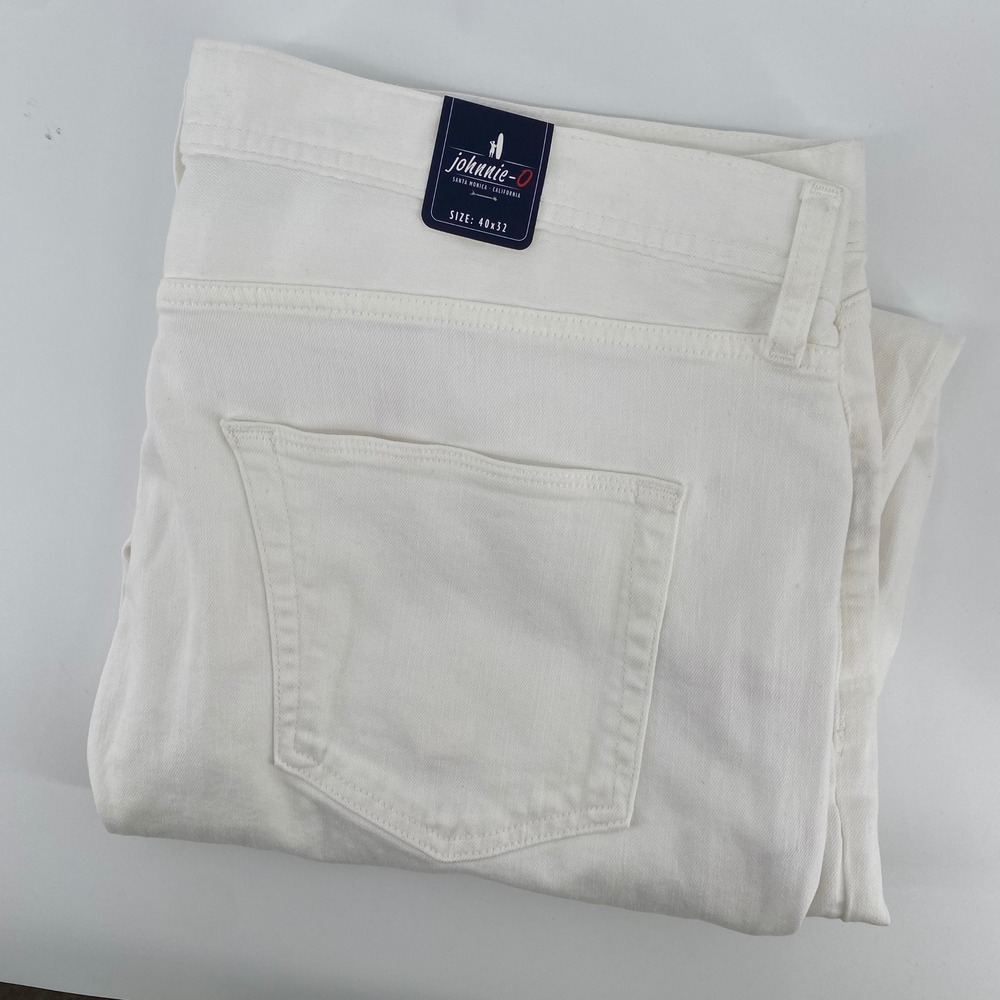 johnnie O Mens 40 x 32 White Hobie Stretch Cotton Lyocell Blend Jeans Pants